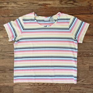 Y2K Vintage White Stag Pastel Rainbow Stripes Top Size L Boxy Multicolor Preppy